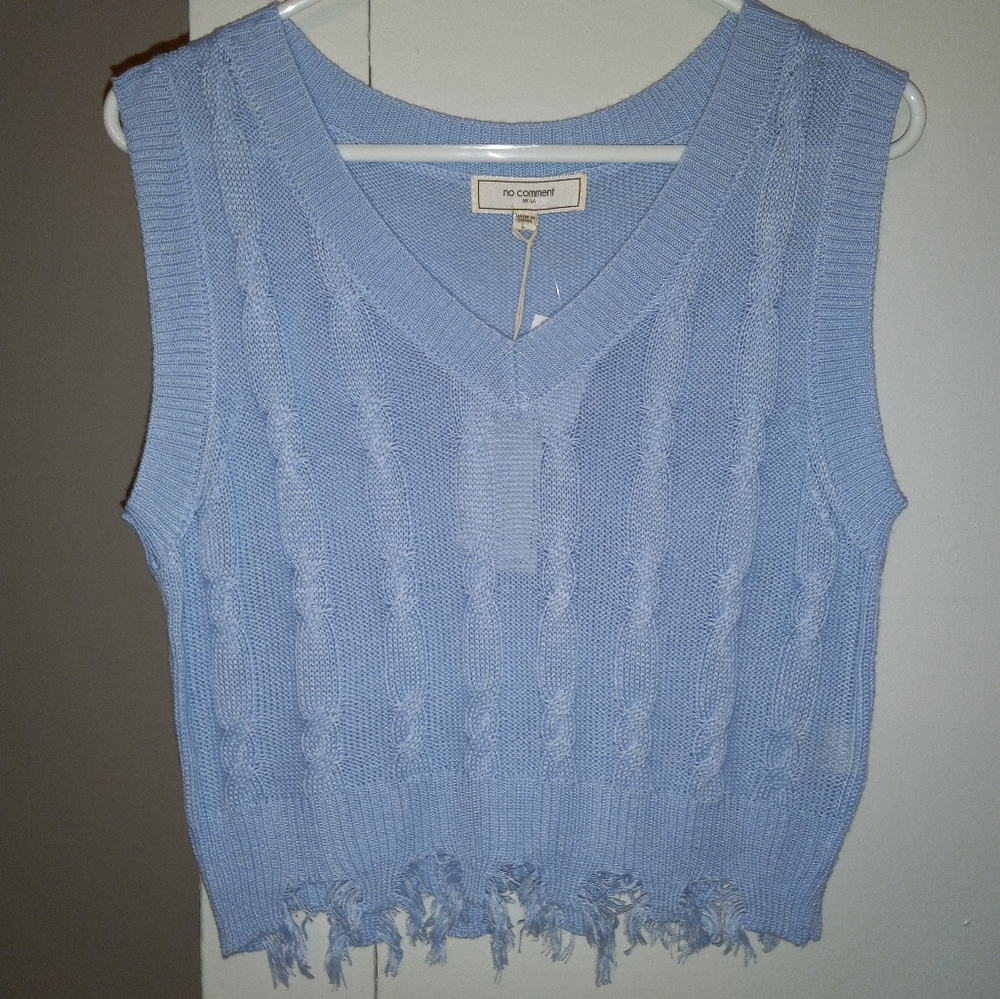 Distressed cropped blue sweater